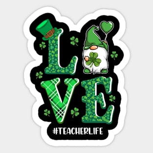 Love Teacherlife Irish Gnome Shamrock St Patricks Day Sticker